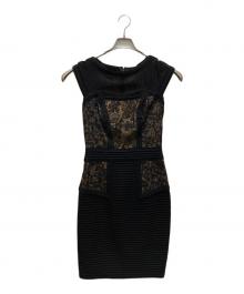 TADASHI SHOJI（タダシ ショージ）の古着「メッシュ切替レースワンピース」｜ブラック×ベージュ