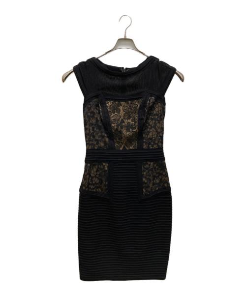 TADASHI SHOJI（タダシ ショージ）TADASHI SHOJI (タダシ ショージ) メッシュ切替レースワンピース ブラック×ベージュ サイズ:不明の古着・服飾アイテム