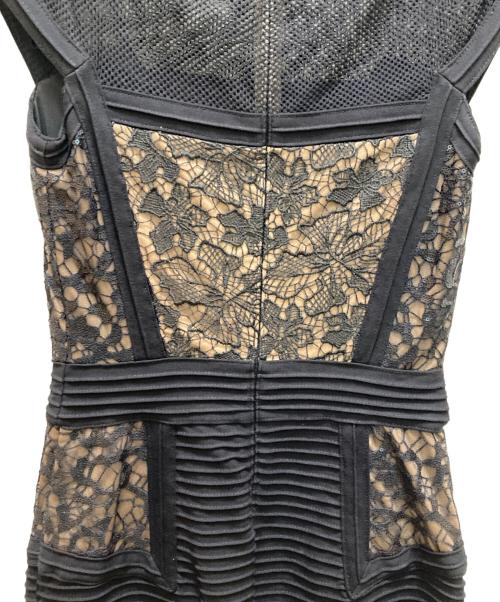 TADASHI SHOJI（タダシ ショージ）TADASHI SHOJI (タダシ ショージ) メッシュ切替レースワンピース ブラック×ベージュ サイズ:不明の古着・服飾アイテム