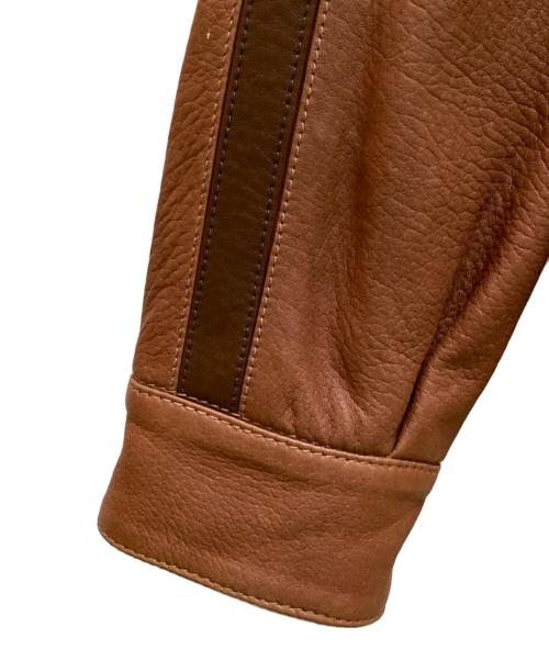 Salvatore Ferragamo（サルヴァトーレ フェラガモ）Salvatore Ferragamo (サルヴァトーレ フェラガモ) 裏地チェックシングルレザージャケット ブラウン サイズ:４６の古着・服飾アイテム