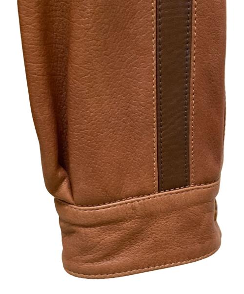 Salvatore Ferragamo（サルヴァトーレ フェラガモ）Salvatore Ferragamo (サルヴァトーレ フェラガモ) 裏地チェックシングルレザージャケット ブラウン サイズ:４６の古着・服飾アイテム
