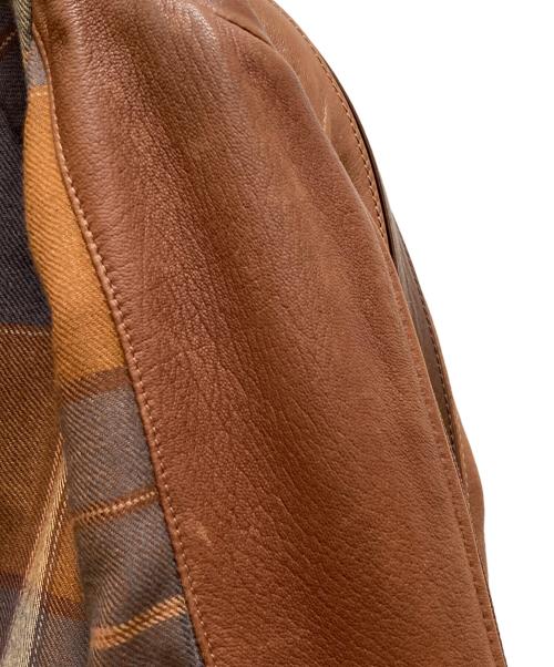 Salvatore Ferragamo（サルヴァトーレ フェラガモ）Salvatore Ferragamo (サルヴァトーレ フェラガモ) 裏地チェックシングルレザージャケット ブラウン サイズ:４６の古着・服飾アイテム