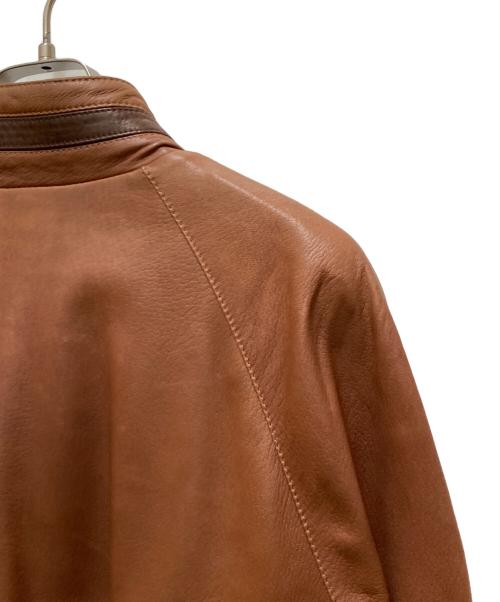Salvatore Ferragamo（サルヴァトーレ フェラガモ）Salvatore Ferragamo (サルヴァトーレ フェラガモ) 裏地チェックシングルレザージャケット ブラウン サイズ:４６の古着・服飾アイテム