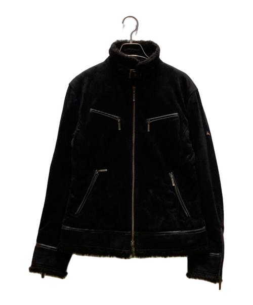 BURBERRY BLACK LABEL（バーバリーブラックレーベル）BURBERRY BLACK LABEL (バーバリーブラックレーベル) 裏ノバチェック スェードシングルライダースジャケット ブラック サイズ:Ｍの古着・服飾アイテム