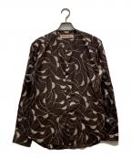 MARNIマルニ）の古着「総柄ノーカラーシャツ」｜ブラウン