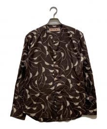 MARNI（マルニ）の古着「総柄ノーカラーシャツ」｜ブラウン