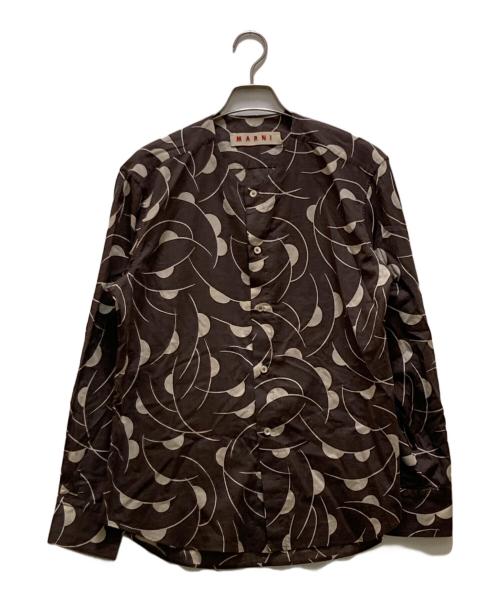 MARNI（マルニ）MARNI (マルニ) 総柄ノーカラーシャツ ブラウン サイズ:40の古着・服飾アイテム