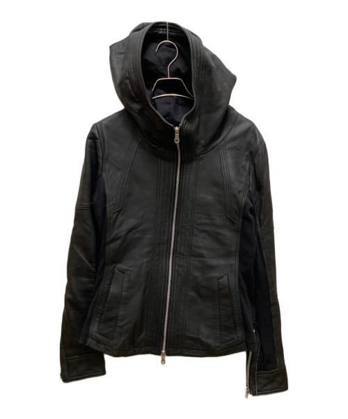 NO ID.（ノーアイディー）NO ID. (ノーアイディー) ラムレザーフーデッドジャケット ブラック サイズ:１の古着・服飾アイテム