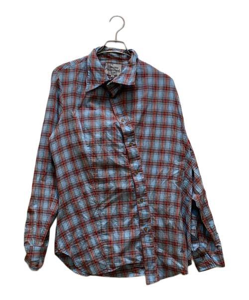 Vivienne Westwood man（ヴィヴィアン ウェストウッド マン）Vivienne Westwood man (ヴィヴィアン ウェストウッド マン) 変形チェックシャツ ブルー×レッド サイズ:50の古着・服飾アイテム