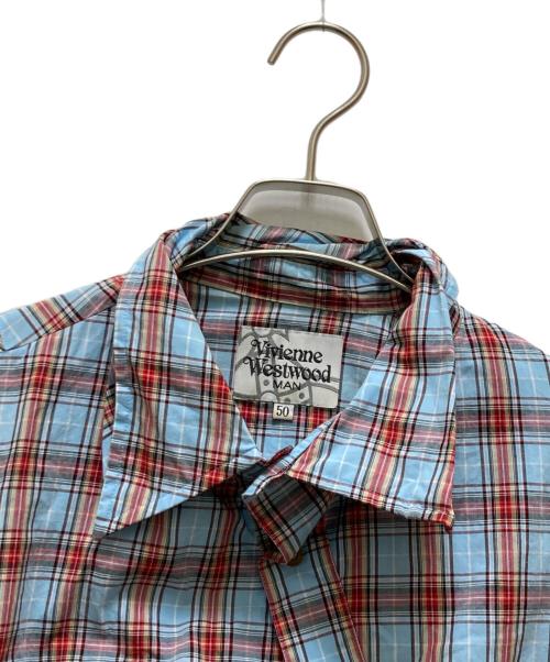 Vivienne Westwood man（ヴィヴィアン ウェストウッド マン）Vivienne Westwood man (ヴィヴィアン ウェストウッド マン) 変形チェックシャツ ブルー×レッド サイズ:50の古着・服飾アイテム