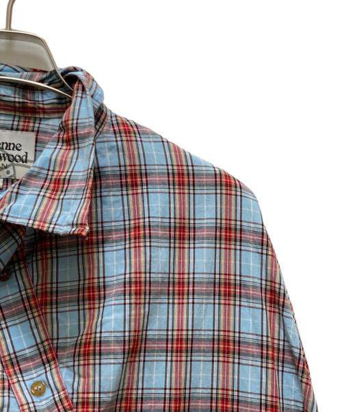 Vivienne Westwood man（ヴィヴィアン ウェストウッド マン）Vivienne Westwood man (ヴィヴィアン ウェストウッド マン) 変形チェックシャツ ブルー×レッド サイズ:50の古着・服飾アイテム