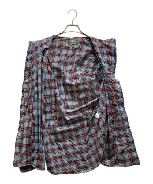 Vivienne Westwood man（ヴィヴィアン ウェストウッド マン）Vivienne Westwood man (ヴィヴィアン ウェストウッド マン) 変形チェックシャツ ブルー×レッド サイズ:50の古着・服飾アイテム