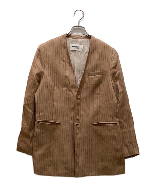 MACPHEE（マカフィー）MACPHEE (マカフィー) シルクネップリネン ノーカラージャケット ベージュ サイズ:３４の古着・服飾アイテム