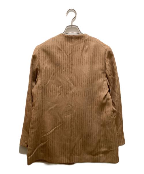 MACPHEE（マカフィー）MACPHEE (マカフィー) シルクネップリネン ノーカラージャケット ベージュ サイズ:３４の古着・服飾アイテム