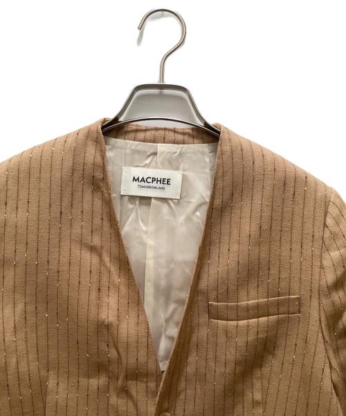 MACPHEE（マカフィー）MACPHEE (マカフィー) シルクネップリネン ノーカラージャケット ベージュ サイズ:３４の古着・服飾アイテム