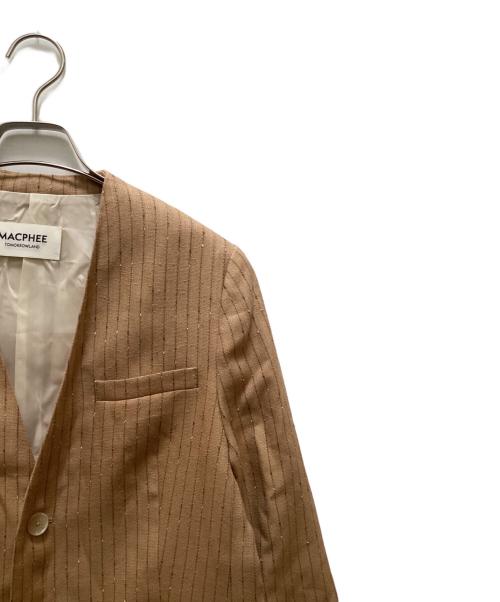 MACPHEE（マカフィー）MACPHEE (マカフィー) シルクネップリネン ノーカラージャケット ベージュ サイズ:３４の古着・服飾アイテム
