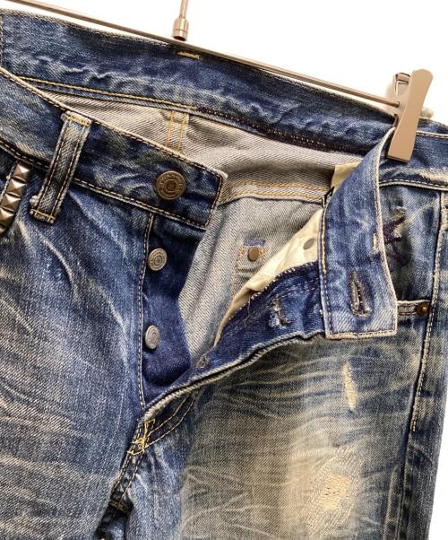 Hysteric Glamour（ヒステリックグラマー）Hysteric Glamour (ヒステリックグラマー) スタッズダメージ加工デニムパンツ インディゴ サイズ:30の古着・服飾アイテム