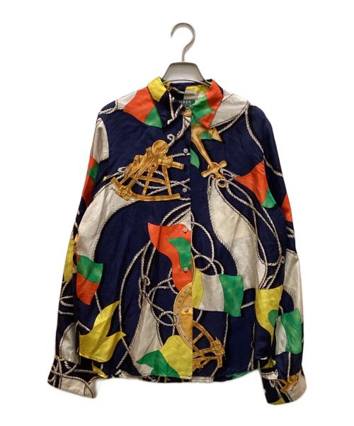 LAUREN RALPH LAUREN（ローレン ラルフ ローレン）LAUREN RALPH LAUREN (ローレン ラルフ ローレン) 総柄シルクシャツ ブルー サイズ:１０の古着・服飾アイテム