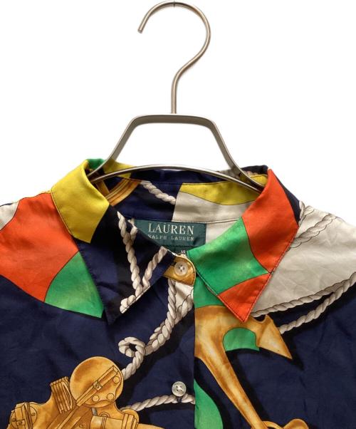 LAUREN RALPH LAUREN（ローレン ラルフ ローレン）LAUREN RALPH LAUREN (ローレン ラルフ ローレン) 総柄シルクシャツ ブルー サイズ:１０の古着・服飾アイテム