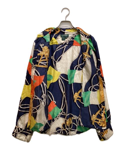 LAUREN RALPH LAUREN（ローレン ラルフ ローレン）LAUREN RALPH LAUREN (ローレン ラルフ ローレン) 総柄シルクシャツ ブルー サイズ:１０の古着・服飾アイテム
