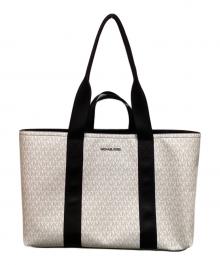 MICHAEL KORS（マイケルコース）の古着「デュアル ハンドル トート ウィズ ジップ - MKシグネチャー」｜ホワイト