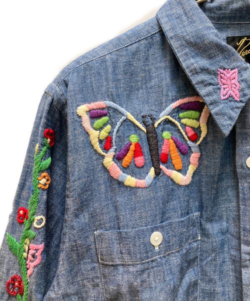 Needles（ニードルズ）Needles (ニードルズ) 刺繍デザインシャンブレーオープンカラーシャツ インディゴ サイズ:Sの古着・服飾アイテム