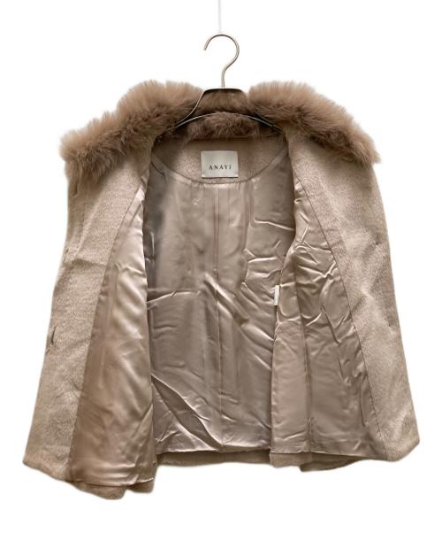 ANAYI（アナイ）ANAYI (アナイ) フォックスファー付き シャギーコート ショートコート ベージュ サイズ:３６の古着・服飾アイテム