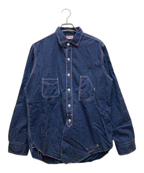 freewheelers（フリーホイーラーズ）freewheelers (フリーホイーラーズ) ストライプ ウォバッシュ トラックウォーカーシャツ インディゴ サイズ:１５の古着・服飾アイテム