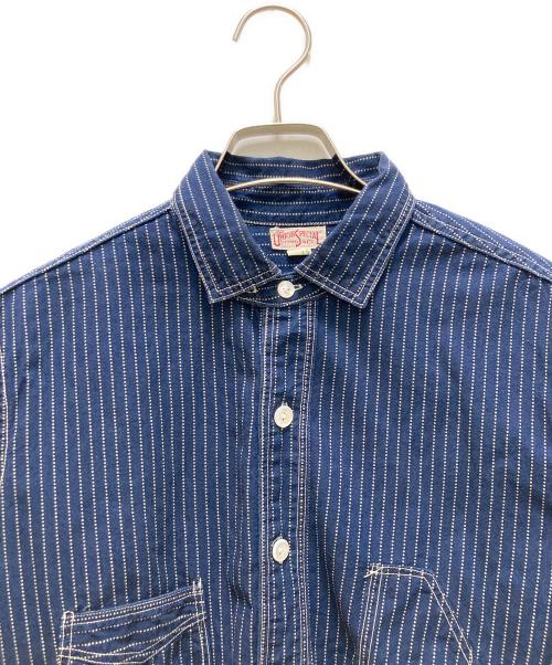 freewheelers（フリーホイーラーズ）freewheelers (フリーホイーラーズ) ストライプ ウォバッシュ トラックウォーカーシャツ インディゴ サイズ:１５の古着・服飾アイテム