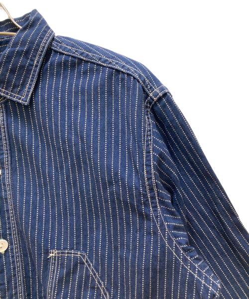 freewheelers（フリーホイーラーズ）freewheelers (フリーホイーラーズ) ストライプ ウォバッシュ トラックウォーカーシャツ インディゴ サイズ:１５の古着・服飾アイテム