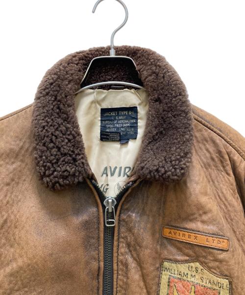 AVIREX（アヴィレックス）AVIREX (アヴィレックス) ワッペンデザイン G-1 レザーフライトジャケット ブラウン サイズ:Sの古着・服飾アイテム