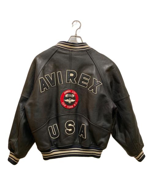AVIREX（アヴィレックス）AVIREX (アヴィレックス) バックアーチロゴ カウレザースタジャン ブラック サイズ:ＸＳの古着・服飾アイテム