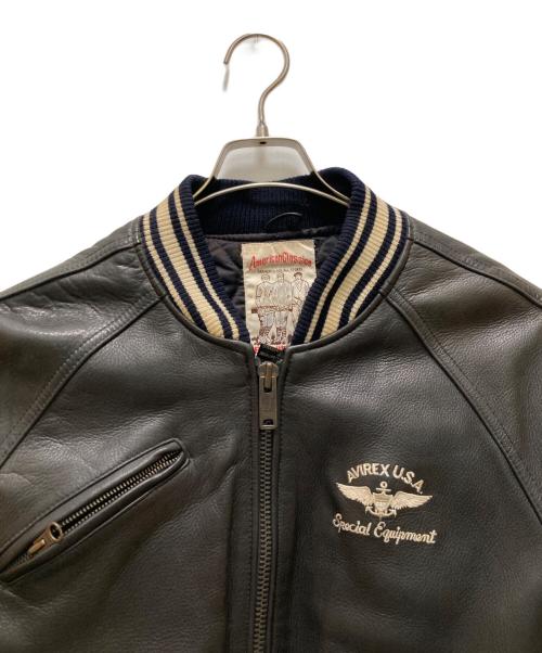 AVIREX（アヴィレックス）AVIREX (アヴィレックス) バックアーチロゴ カウレザースタジャン ブラック サイズ:ＸＳの古着・服飾アイテム