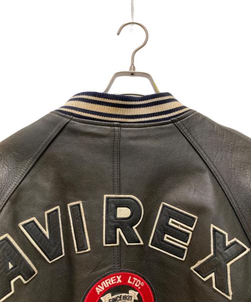 AVIREX（アヴィレックス）AVIREX (アヴィレックス) バックアーチロゴ カウレザースタジャン ブラック サイズ:ＸＳの古着・服飾アイテム