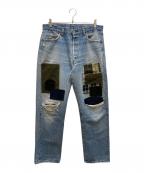 LEVI'S×Barbourリーバイス×バブアー）の古着「パッチワークリメイクデニムパンツ」｜インディゴ