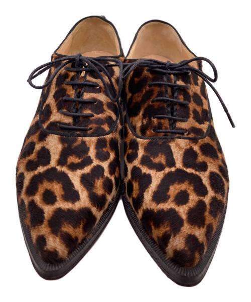 Christian Louboutin（クリスチャン・ルブタン）Christian Louboutin (クリスチャン・ルブタン) レオパード柄ハラコ レースアップシューズ ブラウン サイズ:３７の古着・服飾アイテム