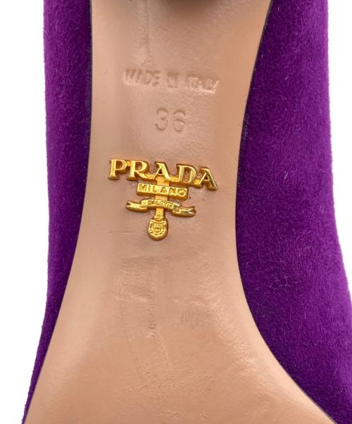 PRADA（プラダ）PRADA (プラダ) スクエアトゥ ビジューパンプス パープル サイズ:36の古着・服飾アイテム