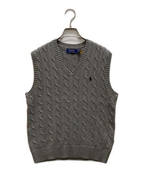 POLO RALPH LAUREN（ポロ・ラルフローレン）POLO RALPH LAUREN (ポロ・ラルフローレン) Vネックケーブルニットベスト グレー サイズ:Ｓの古着・服飾アイテム