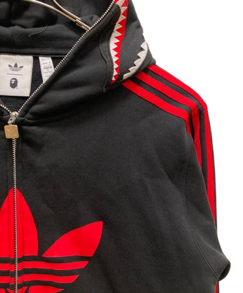 adidas（アディダス）adidas (アディダス) A BATHING APE (アベイシングエイプ) シャーク フルジップ フーディー ブラック サイズ:2XLの古着・服飾アイテム