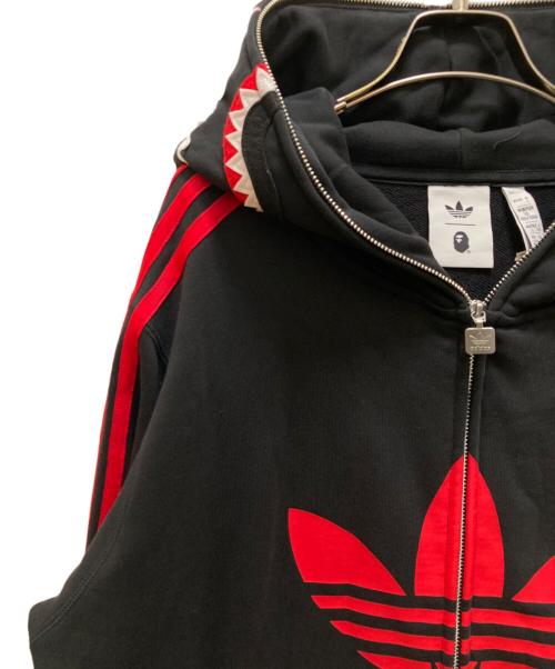 adidas（アディダス）adidas (アディダス) A BATHING APE (アベイシングエイプ) シャーク フルジップ フーディー ブラック サイズ:2XLの古着・服飾アイテム