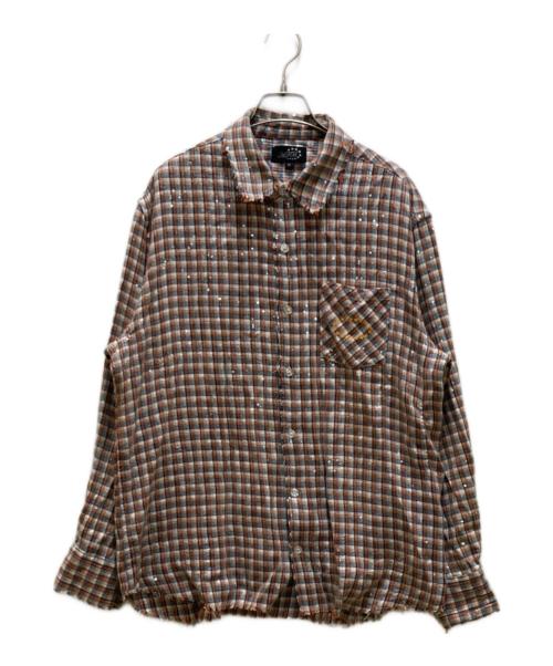 AFB（エーエフビー）AFB (エーエフビー) スパンコール カットオフチェックシャツ ホワイト サイズ:Ｍの古着・服飾アイテム