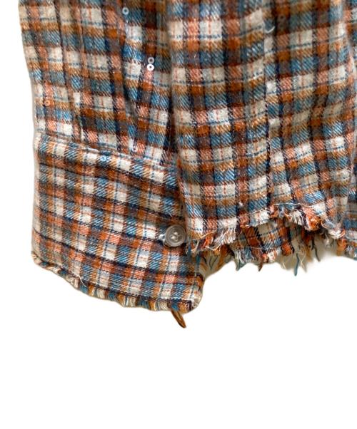 AFB（エーエフビー）AFB (エーエフビー) スパンコール カットオフチェックシャツ ホワイト サイズ:Ｍの古着・服飾アイテム