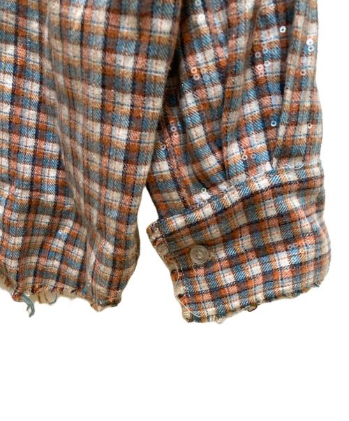 AFB（エーエフビー）AFB (エーエフビー) スパンコール カットオフチェックシャツ ホワイト サイズ:Ｍの古着・服飾アイテム