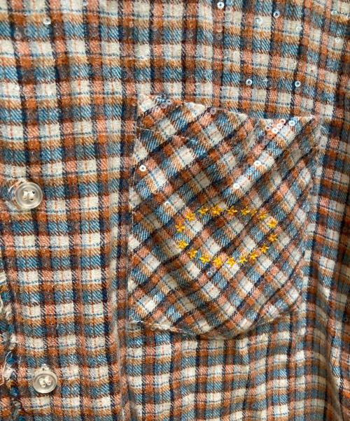 AFB（エーエフビー）AFB (エーエフビー) スパンコール カットオフチェックシャツ ホワイト サイズ:Ｍの古着・服飾アイテム