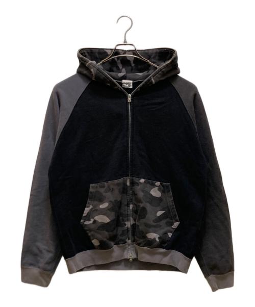 A BATHING APE（アベイシングエイプ）A BATHING APE (アベイシングエイプ) サルカモ柄ダブルジップパーカー ブラック サイズ:mの古着・服飾アイテム