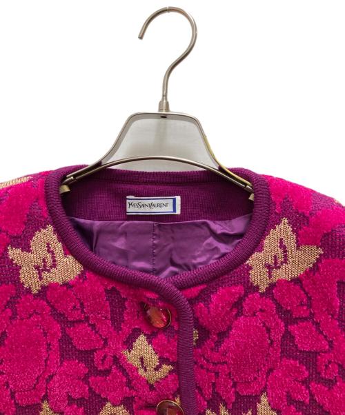 Yves Saint Laurent（イヴサンローラン）Yves Saint Laurent (イヴサンローラン) ヴィンテージノーカラーニットジャケット ピンク サイズ:mの古着・服飾アイテム