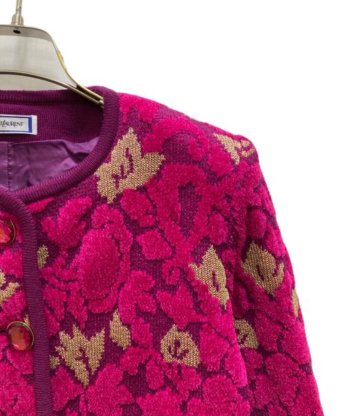 Yves Saint Laurent（イヴサンローラン）Yves Saint Laurent (イヴサンローラン) ヴィンテージノーカラーニットジャケット ピンク サイズ:mの古着・服飾アイテム
