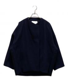BALLSEY（ボールジィ）の古着「ウールカシミヤメルトン ノーカラーショートコート」｜ネイビー