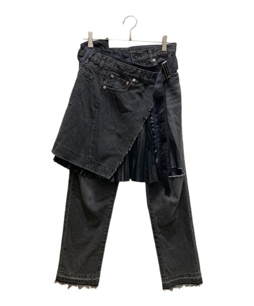 sacai（サカイ）sacai (サカイ) ラッププリーツスカート ダメージ デニムパンツ ブラック サイズ:1の古着・服飾アイテム