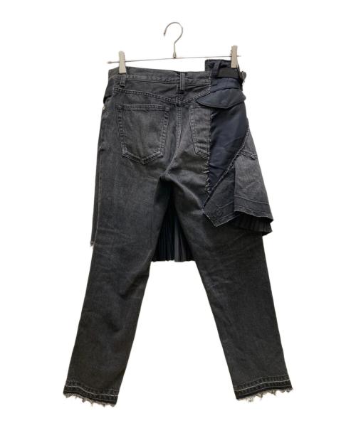 sacai（サカイ）sacai (サカイ) ラッププリーツスカート ダメージ デニムパンツ ブラック サイズ:1の古着・服飾アイテム